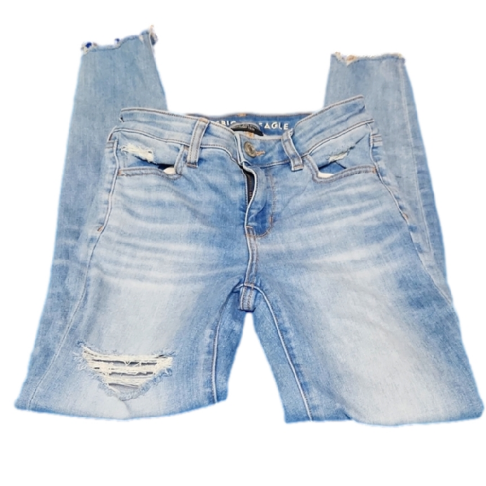 American eagle distressed skinny high rise jeggings sz. 0
